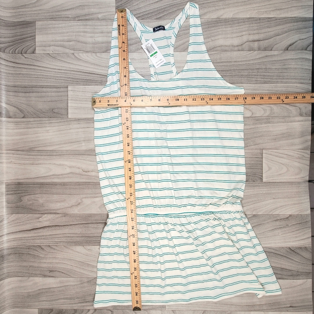 Splendid Short Tank Dress Womens Size L Green Striped Elasticized Drop Waist - Picture 3 of 6
